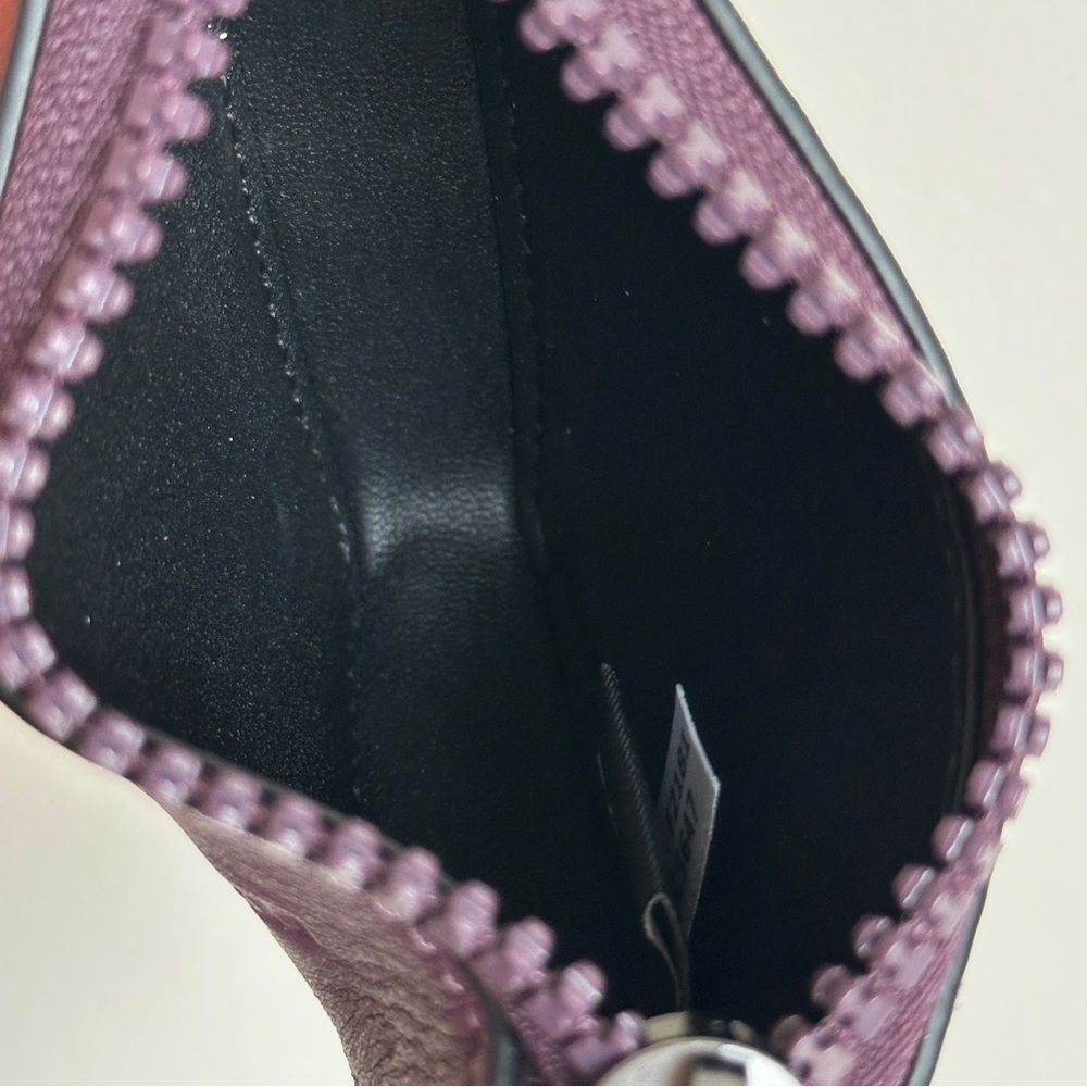 Coach Triangle Zip Pouch Leather Dark Grape Carabiner C5647 - Picture 14 of 17